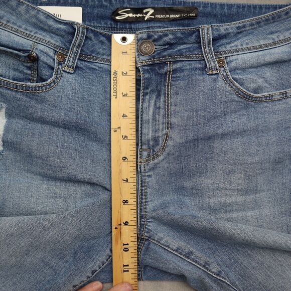 Seven 7 Premium Pants Womens 8 Blue Embroidered Mid Rise Ankle Straight Jeans - Picture 4 of 16